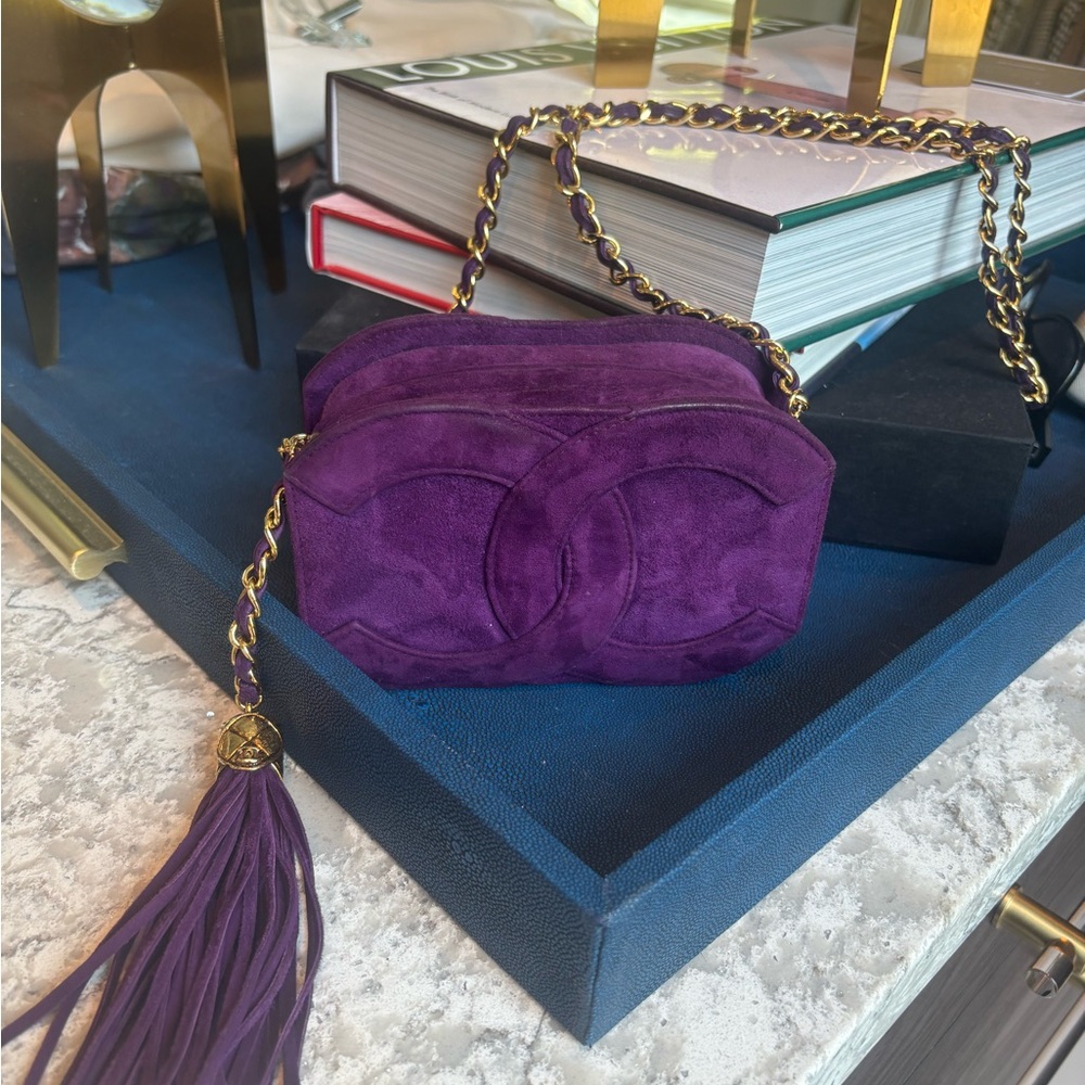 CHANEL Purple Suede Crossbody Bag with Chain